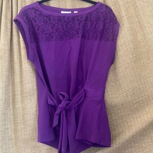 New York & Company Purple Cap Sleeve Tie Front Blouse
